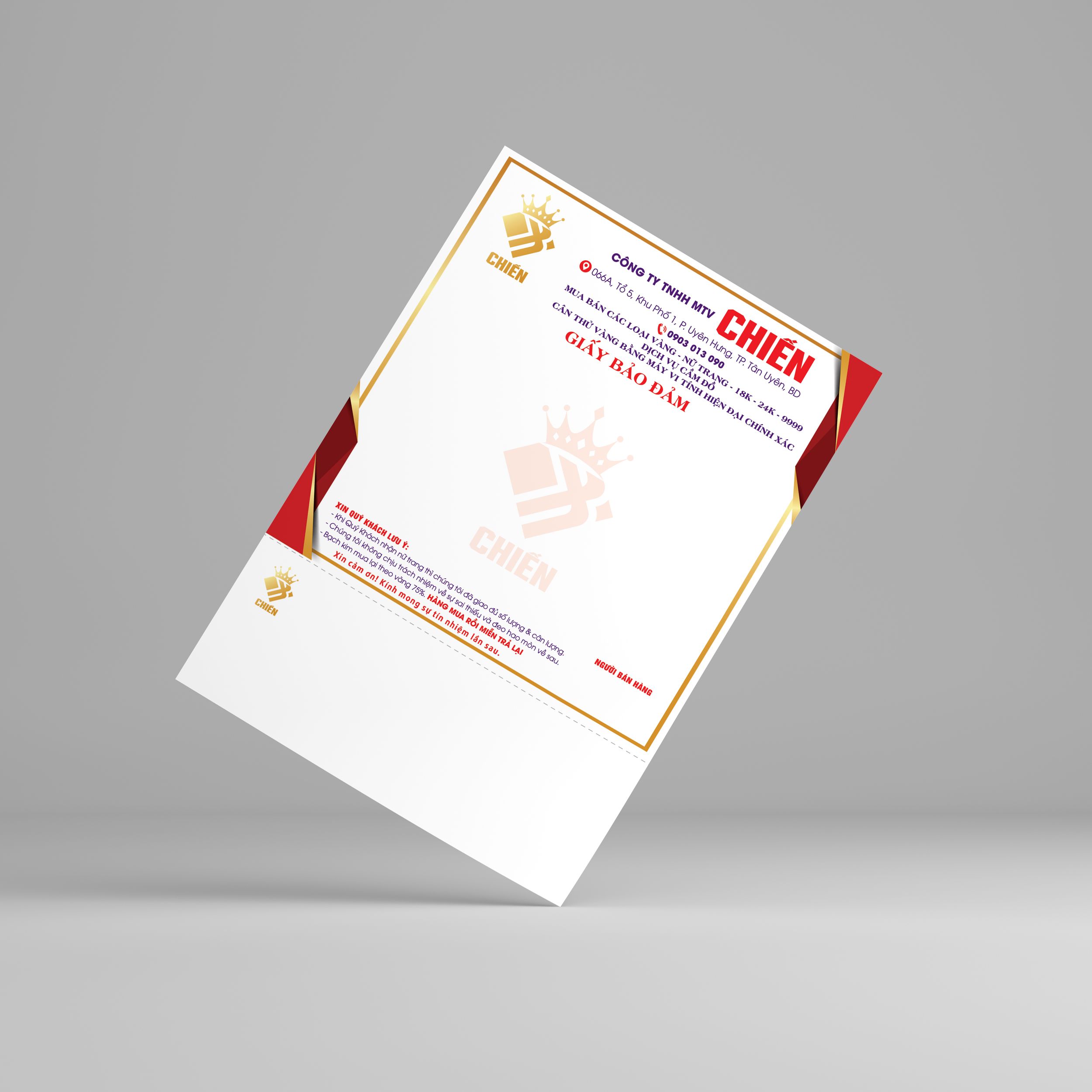 mẫu giấy bảo đảm vàng đẹp