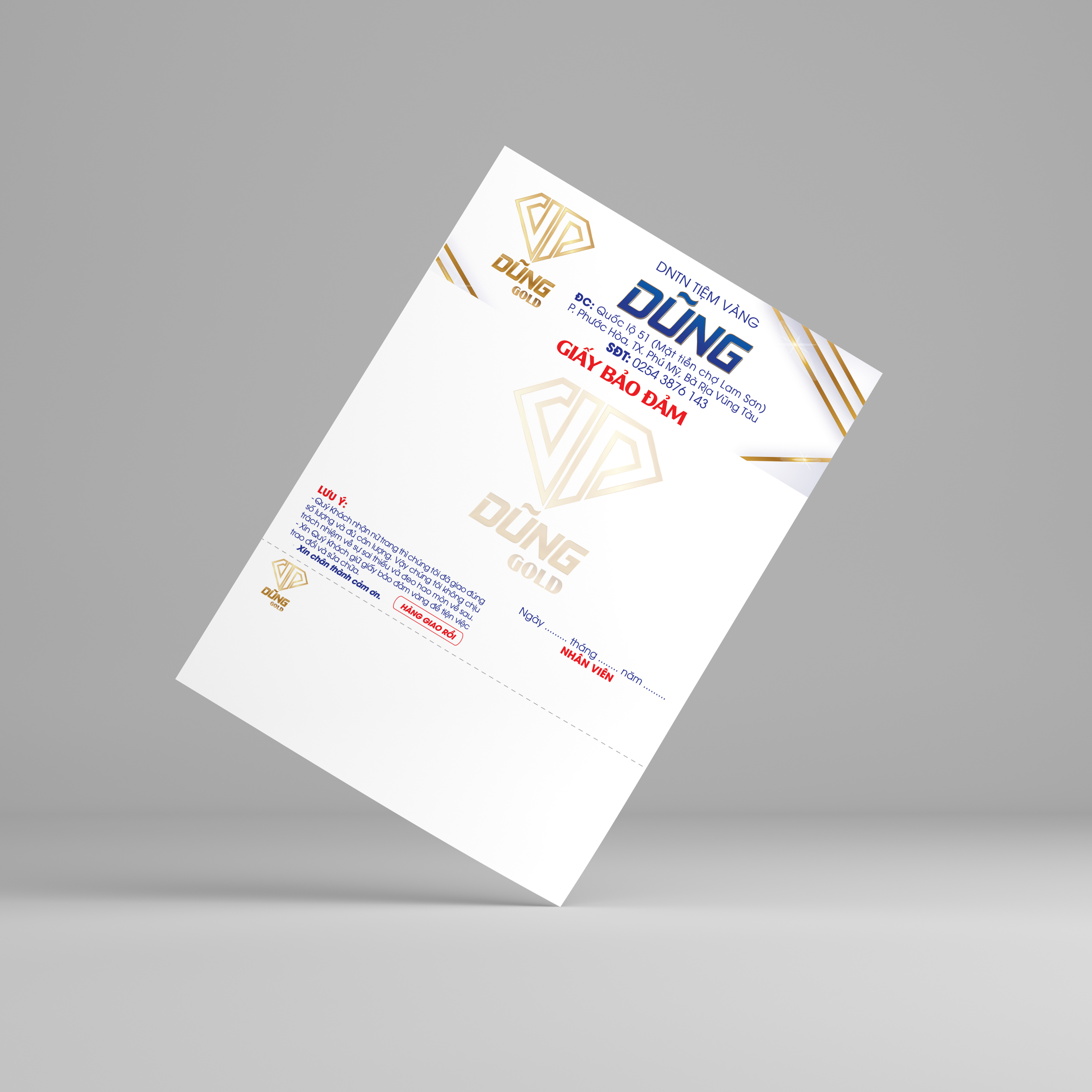 giấy bảo đảm vàng đẹp