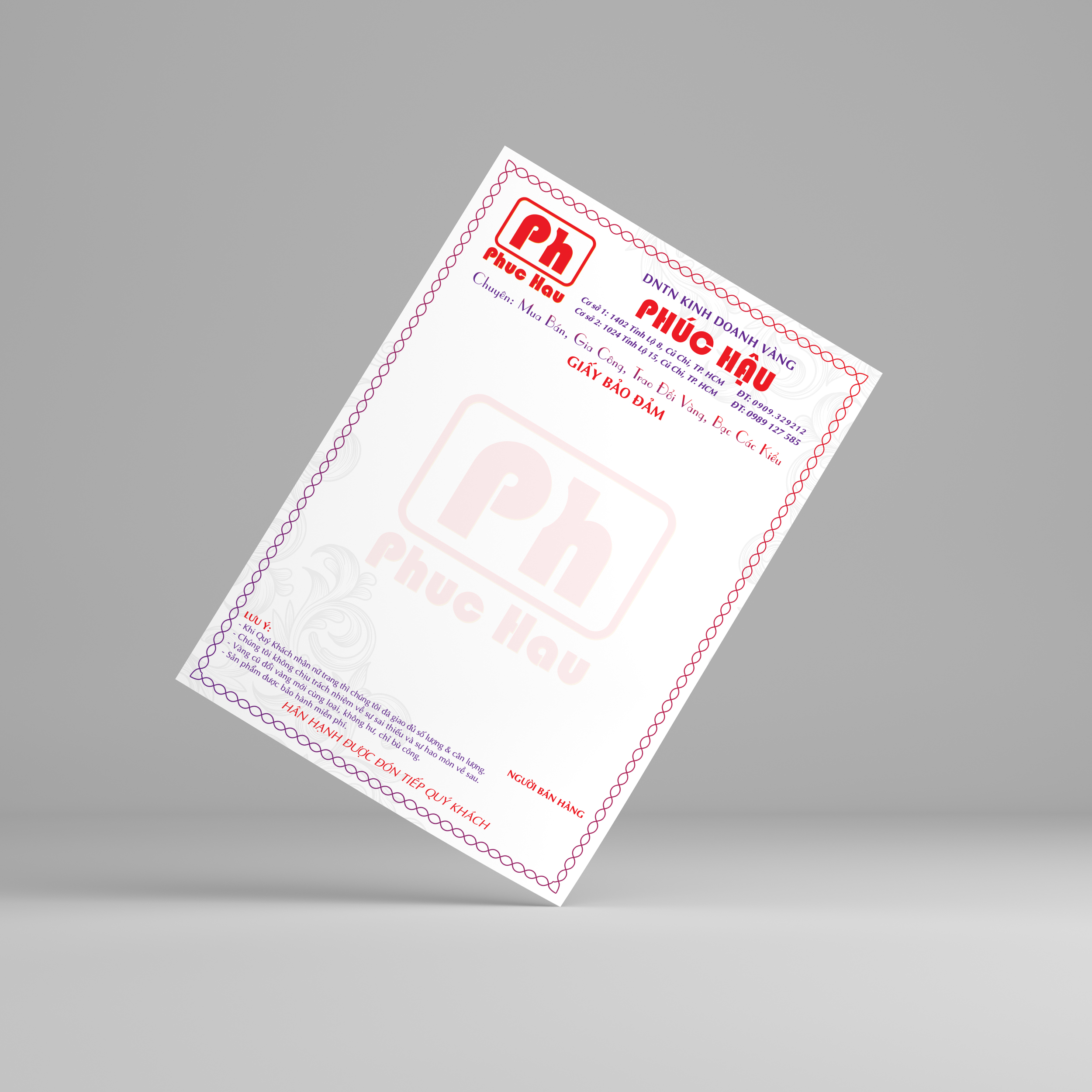 mẫu giấy bảo đảm vàng đẹp